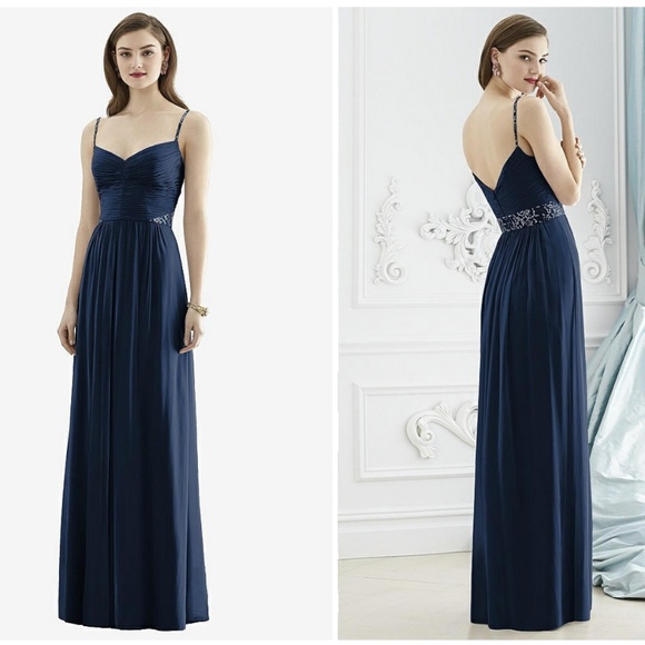 Dessy Collection Bridesmaid Formal Dress Gown Midnight Navy Chiffon Size 10 NWT - Picture 1 of 11